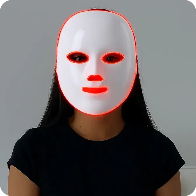 Glokore mask worn with its LEDs illuminated